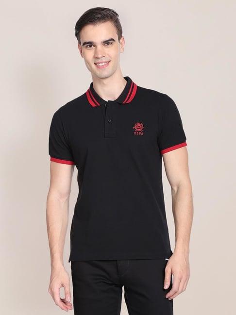 u.s. polo assn. black cotton regular fit polo t-shirt