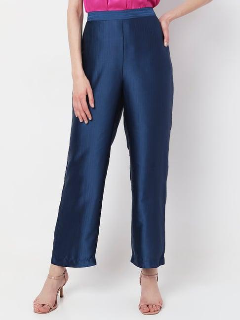 vero moda navy straight fit high rise pants