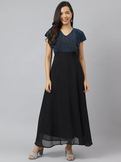 latin quarters black & teal embellished maxi dress