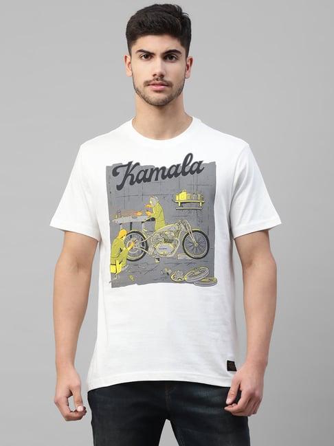 royal enfield white regular fit kamala print t-shirt