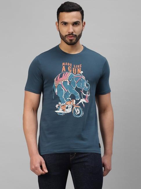 royal enfield navy regular fit circus graphic print t-shirt