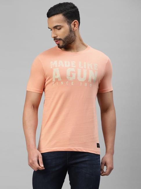 royal enfield peach regular fit made like a gun print t-shirt