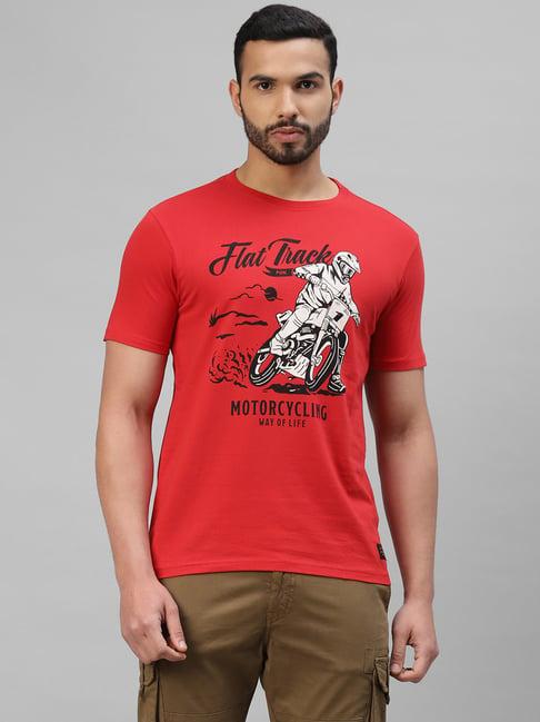 royal enfield red regular fit flat track fun print t-shirt