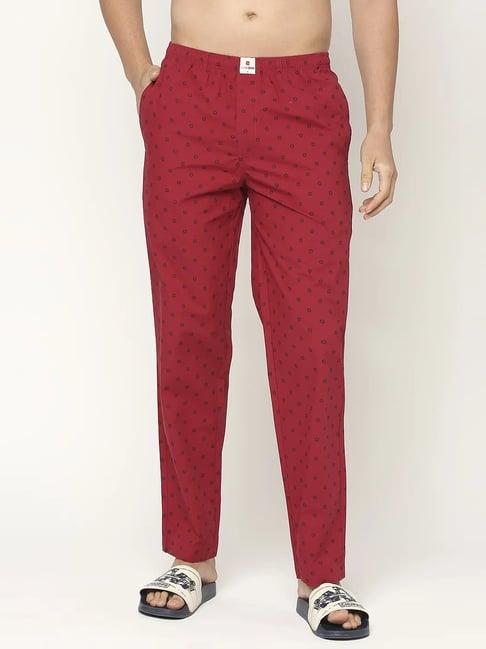 underjeans by spykar maroon printed nightwear pyjamas