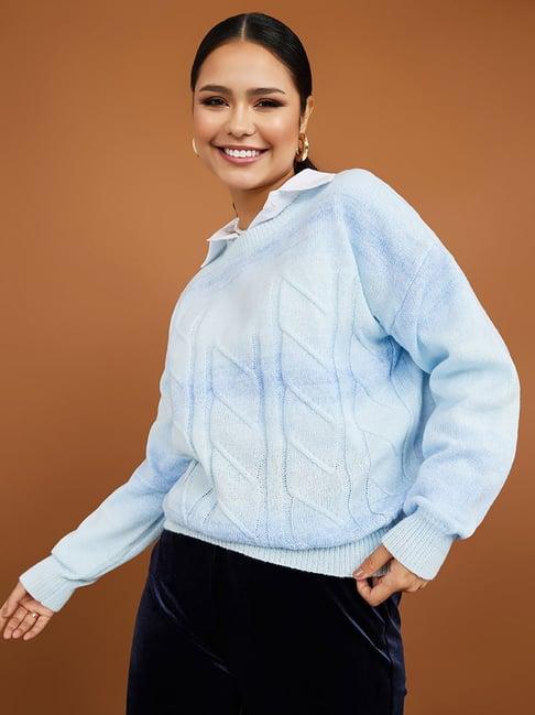 styli light blue regular fit sweaters