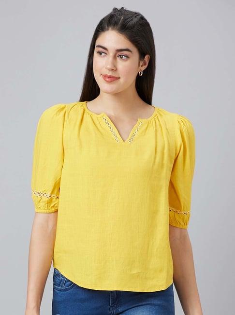 globus yellow v neck top