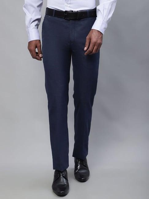 cantabil blue regular fit checks trousers