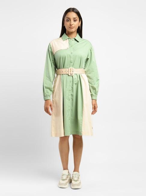 levi's basil green cotton color-block shirt dress