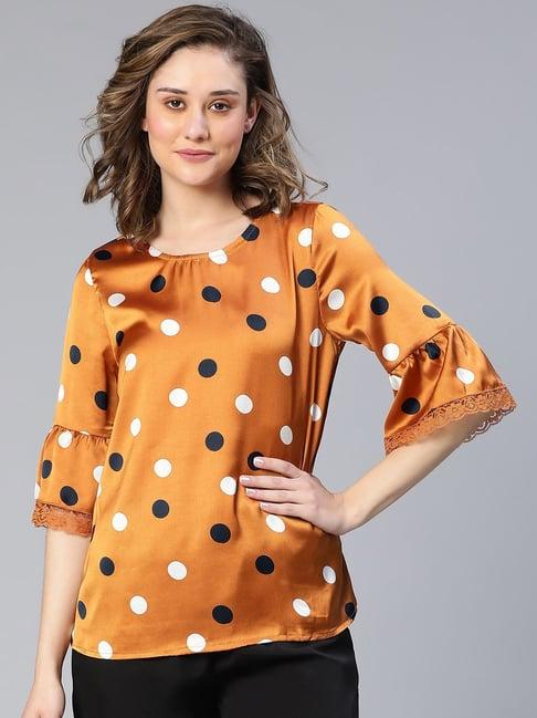 oxolloxo brown satin polka dot top