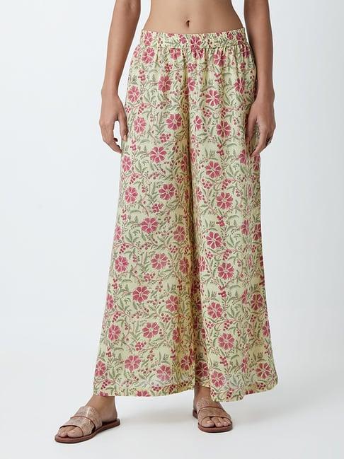 zuba by westside yellow floral-patterned flared palazzos