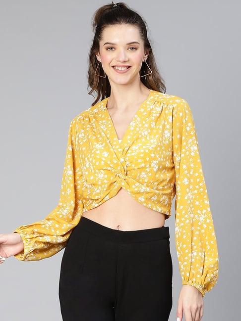 oxolloxo yellow floral print crop top