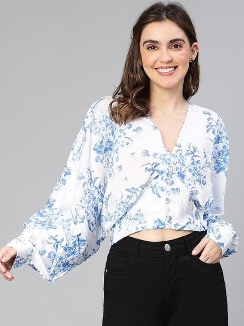 oxolloxo blue & white floral print crop top