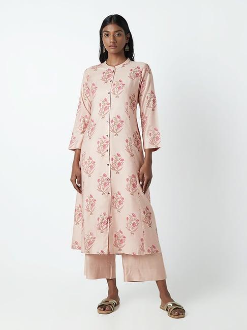 zuba by westside blush pink floral print a-line kurta