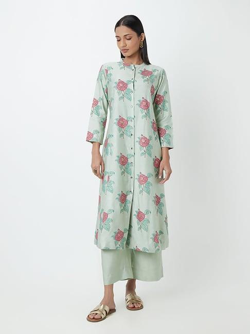 zuba by westside mint floral-patterned a-line kurta