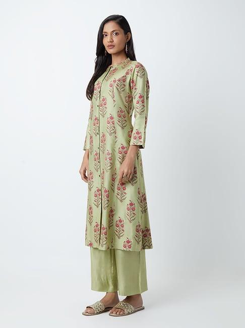 zuba by westside green floral print a-line kurta