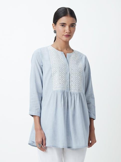 utsa by westside light blue embroidered straight kurti