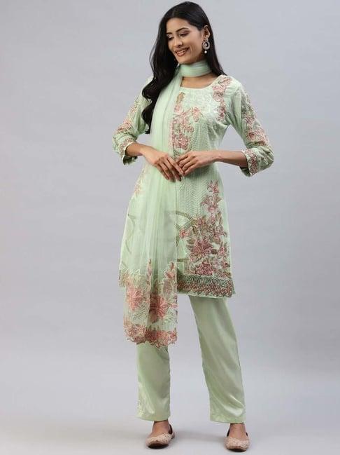 readiprint fashions green embroidered unstitched dress material