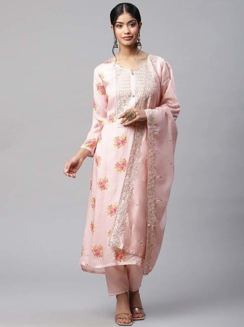 readiprint fashions pink embroidered kurta pant set with dupatta