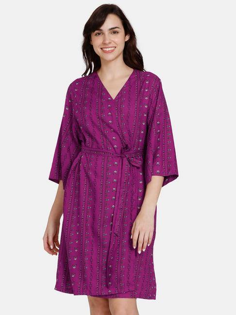 zivame purple printed robe