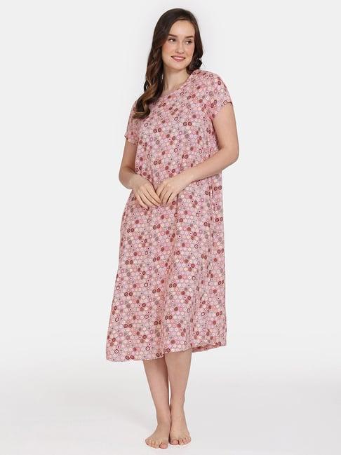 zivame pink printed night dress