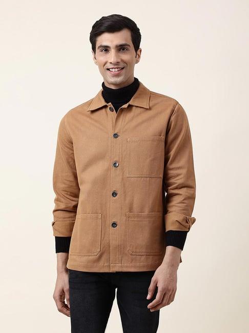 fabindia brown straight fit shirt collar jacket