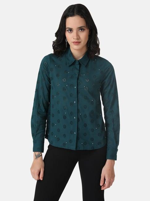 kazo green embellished shirt