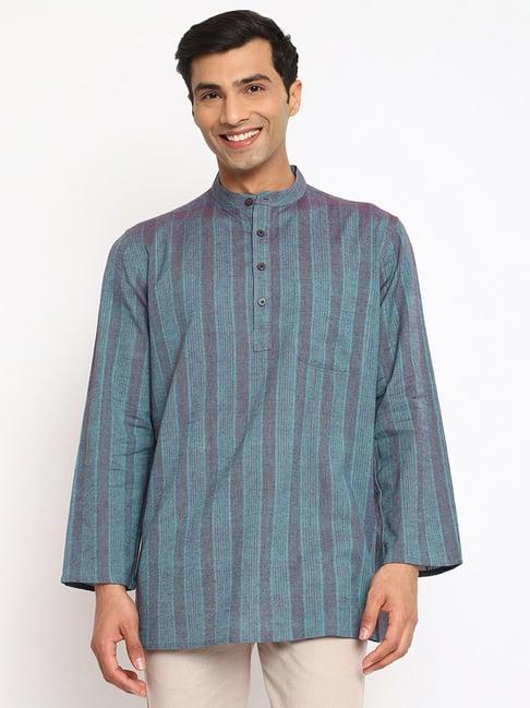 fabindia teal green comfort fit striped short kurta