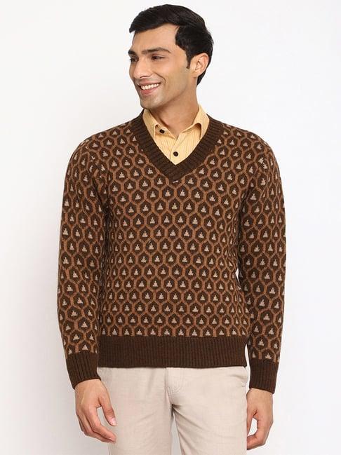 fabindia brown comfort fit self design sweater