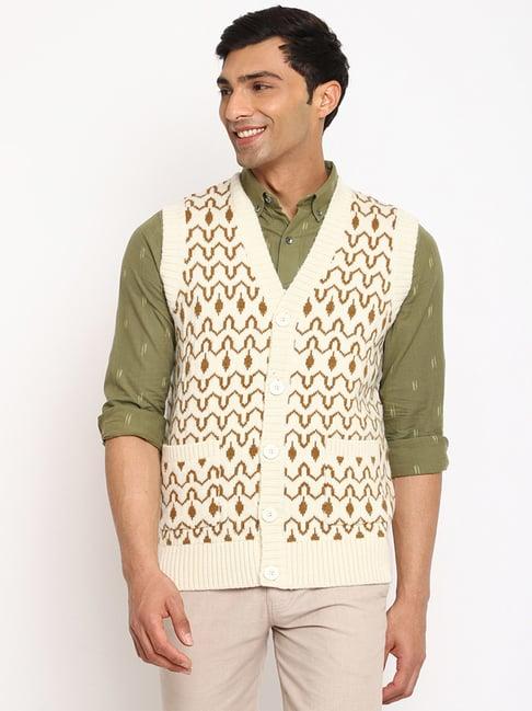 fabindia cream comfort fit self design cardigan