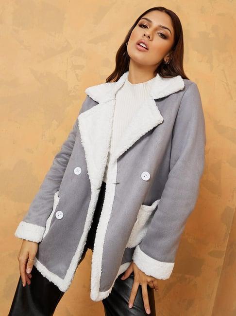 styli faux suede longline jacket with faux fur trim and pocket detail