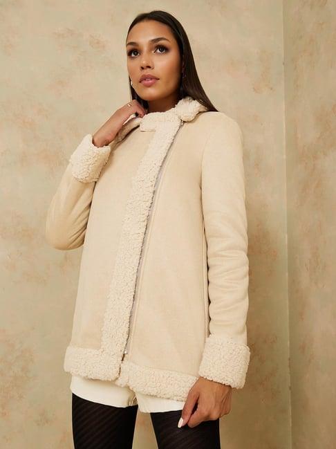 styli beige regular fit coat