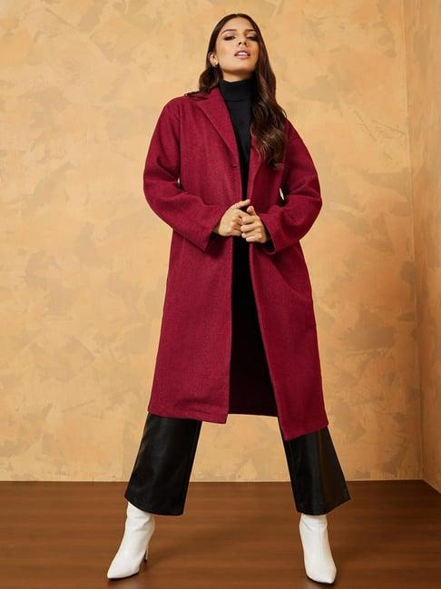 styli burgundy regular fit coat