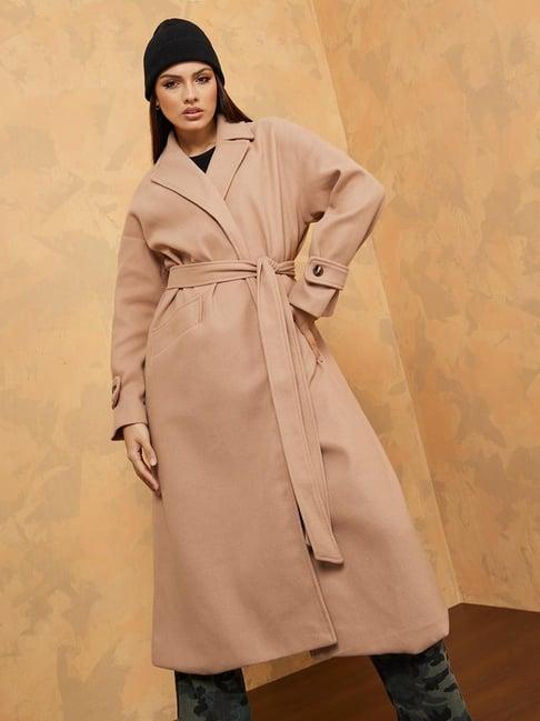 styli light brown regular fit coat