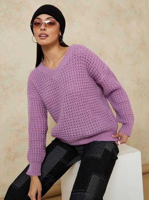 styli regular length textured knit v neck regular fit sweater