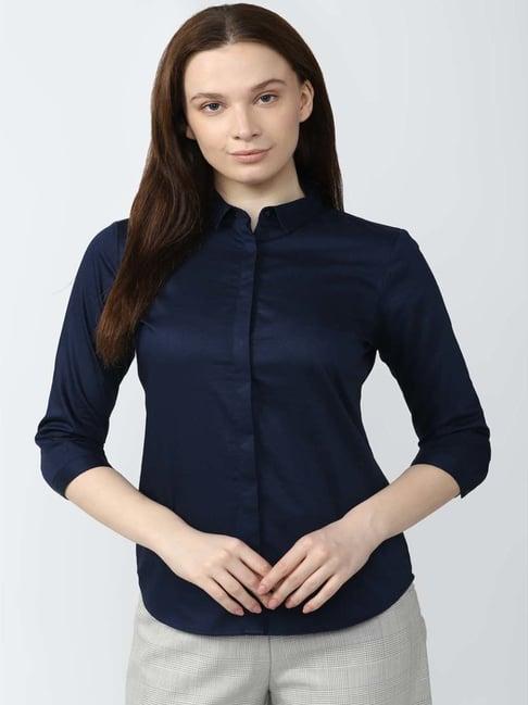 van heusen navy cotton regular fit shirt