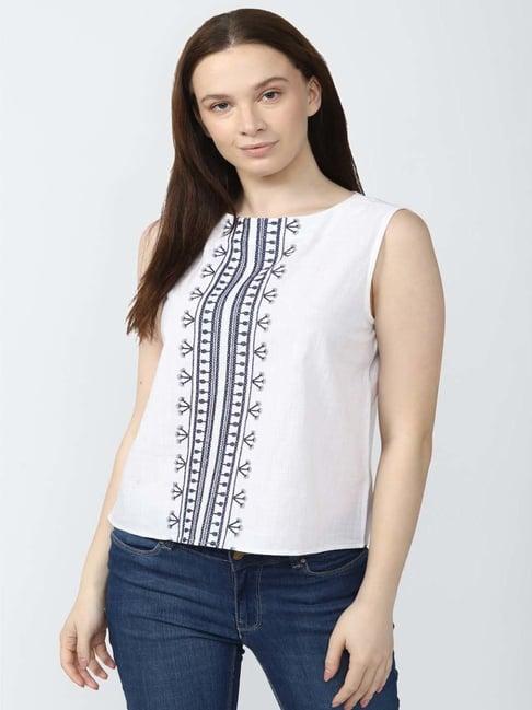 van heusen white cotton embroidered top