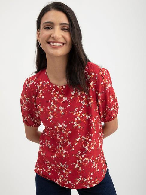 fablestreet red floral print top