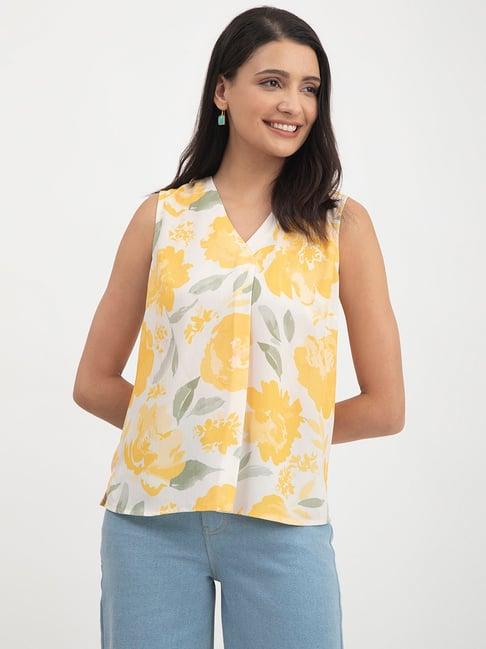 fablestreet white & yellow floral print top