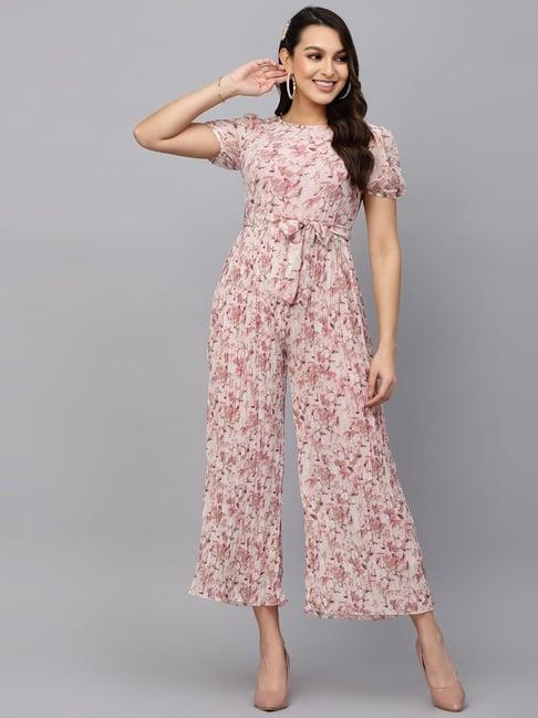 mafadeny peach printed jumpsuit