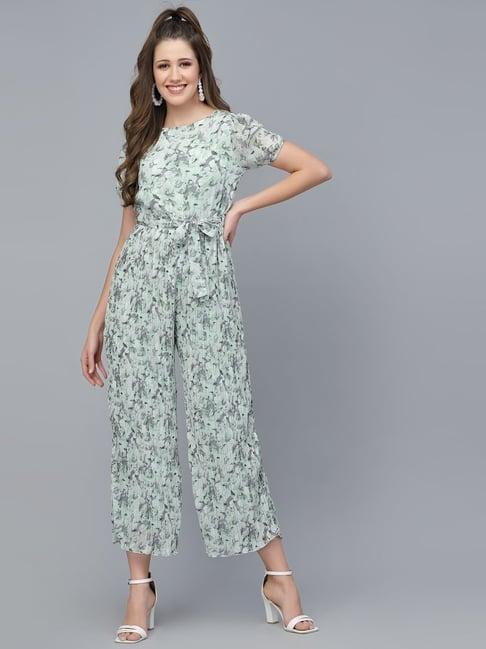 mafadeny mint green floral print jumpsuit