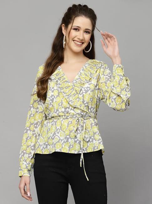 mafadeny green & grey floral print top