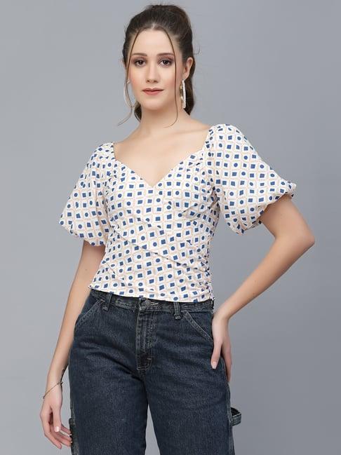 mafadeny peach & blue printed top