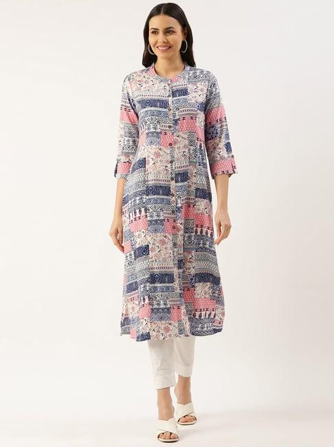 amukti multicolor printed a line kurta