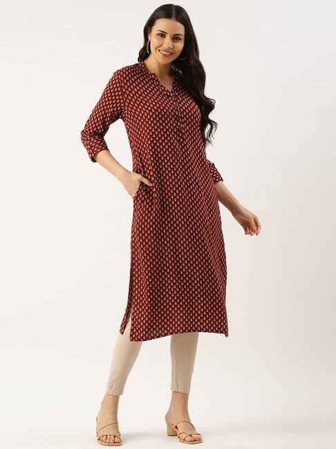 amukti maroon printed a line kurta