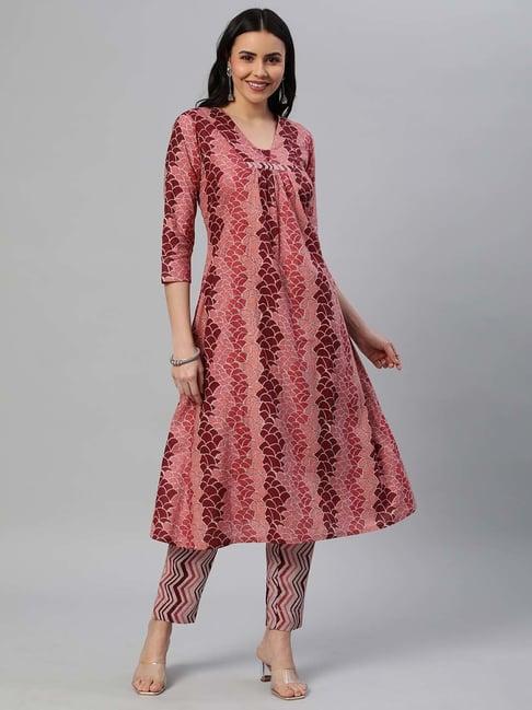 kami kubi pink cotton printed kurta pant set