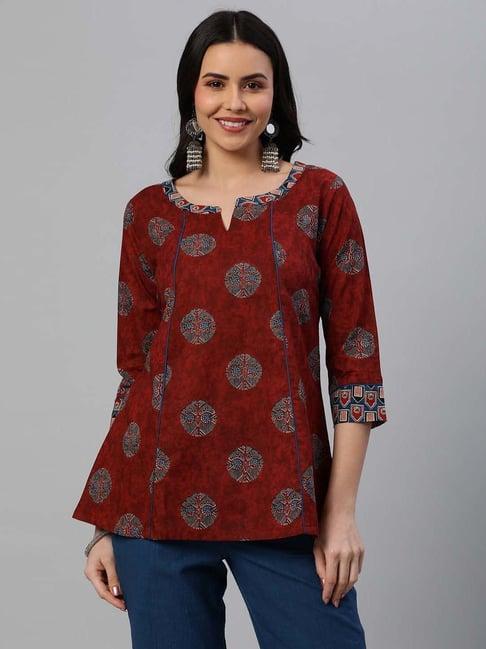 kami kubi maroon cotton printed tunic