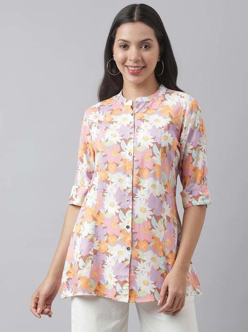 divena lavender & orange cotton floral print tunic