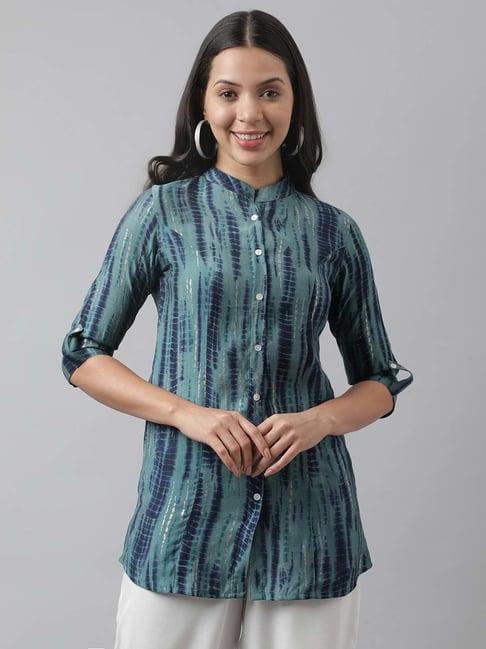 divena teal blue printed tunic