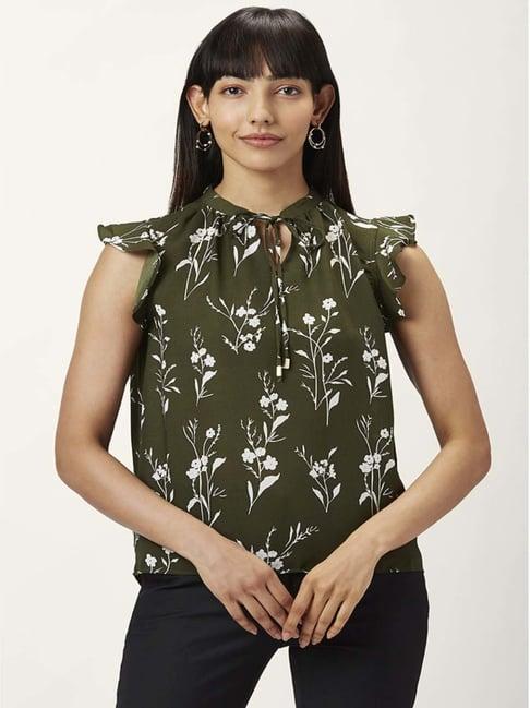 annabelle by pantaloons olive green floral print top