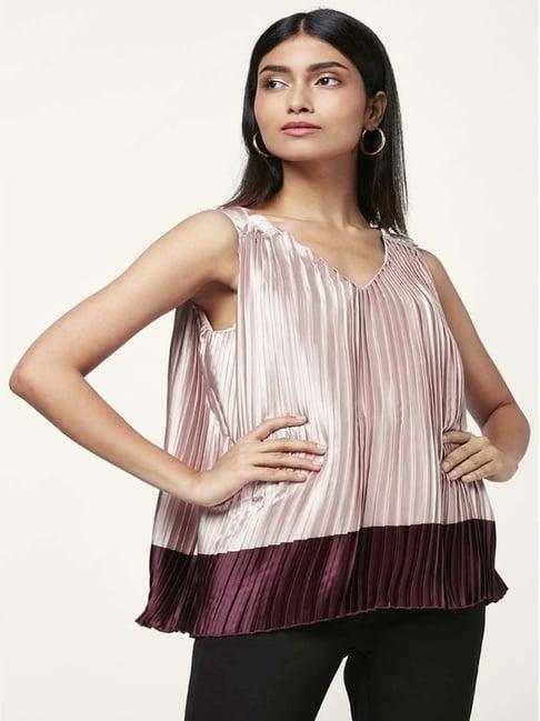 annabelle by pantaloons pink & maroon pleated pattern top